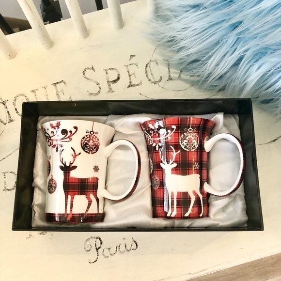 McIntosh, Fine Bone China, Coffee Mugs, Holiday Reindeer, Set of 2, Never Used - Picture 2 of 16
